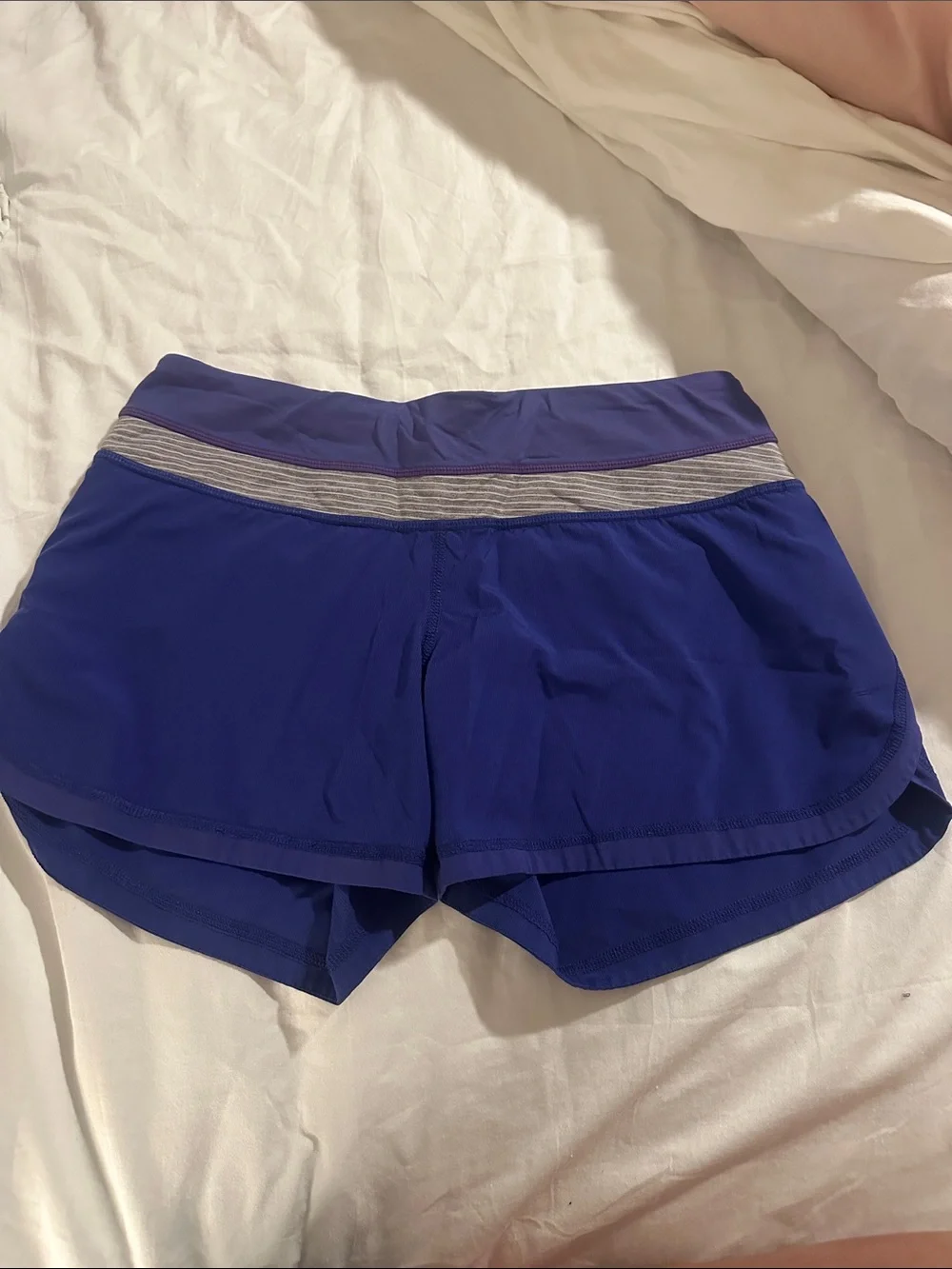 lululemon athletica Deep Blue Athletic Shorts with Gray Waistband